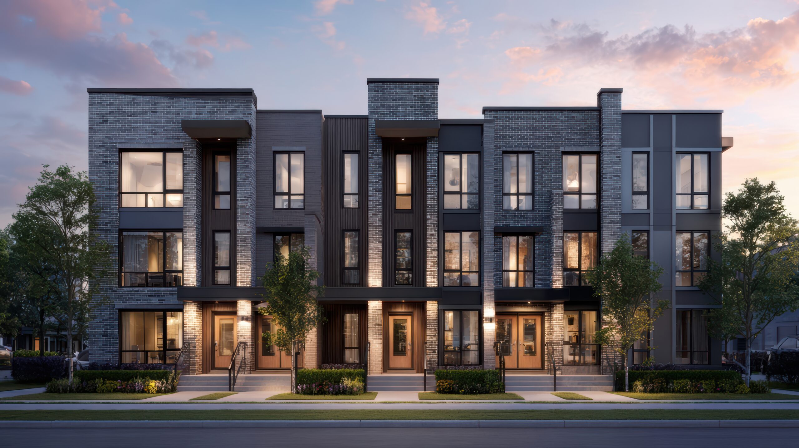 modern townhouses with contemporary architecture dusk
