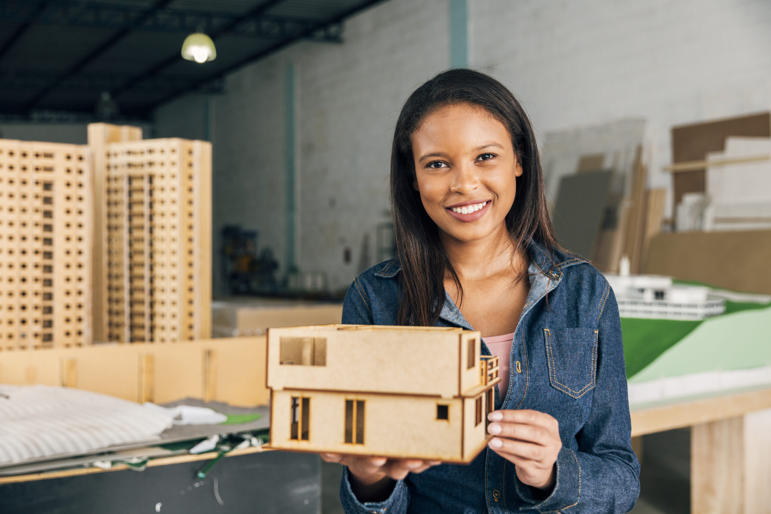 smiling african american woman with model house scaled.jpg